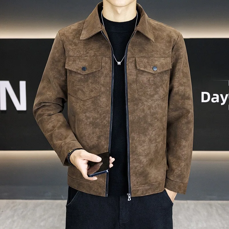 

High Quali Men's Vintage Waed Leather Jaet Zipper Collar Jaet Cotton Blend Spring Autumn Long Sve Commute Sle