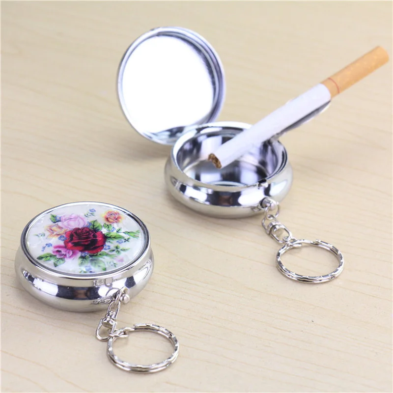 Miroir de maquillage portable avec cendrier, boîte de rangement agaçante pour tabac, mini cendrier portable pour voiture en métal, L228