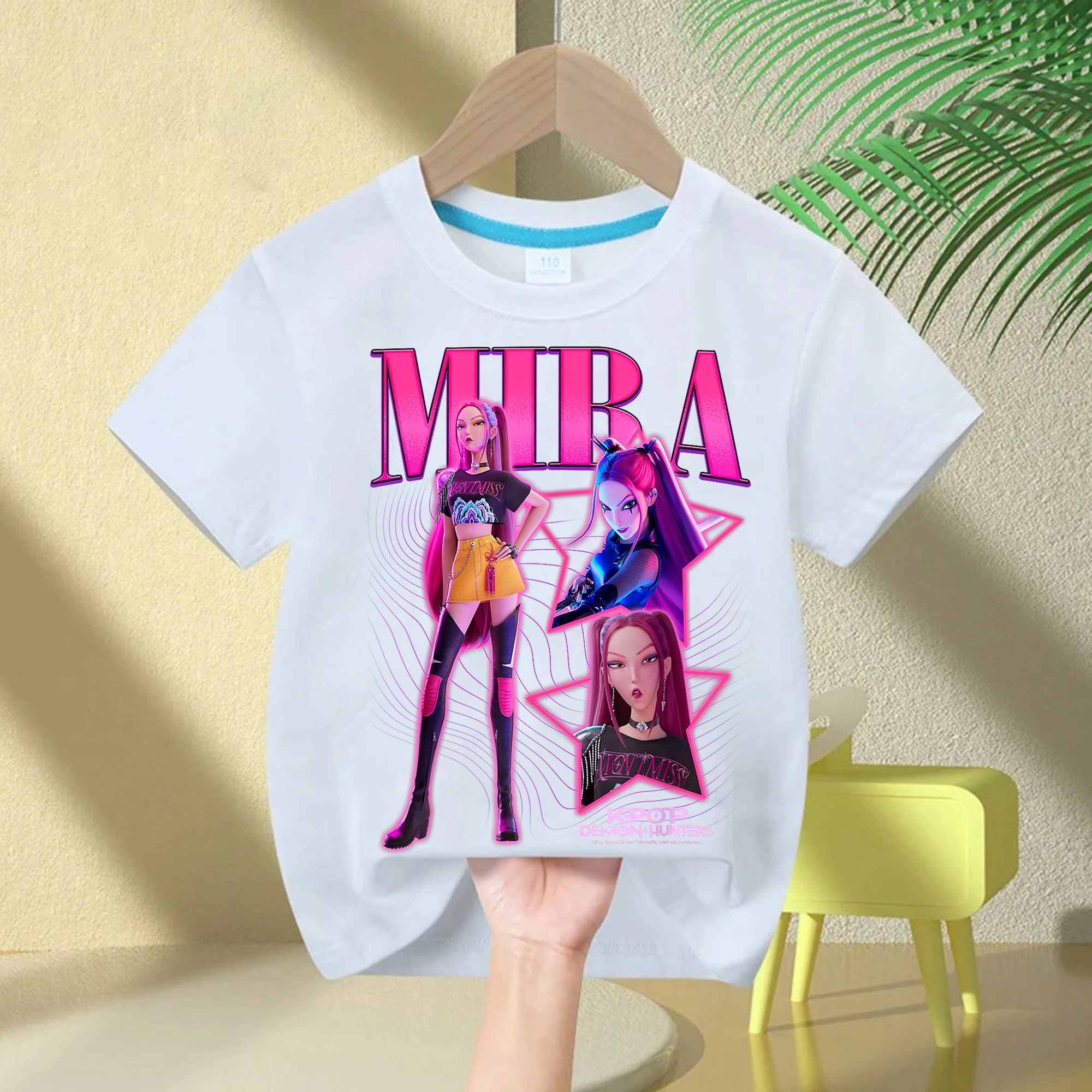 KPop Demon Hunters Rumi Zoey Mira 2025 Neck Cartoon Boys Tee Kids Girls T-shirt Print Fashion Casual Tops Casual Girl Clothes