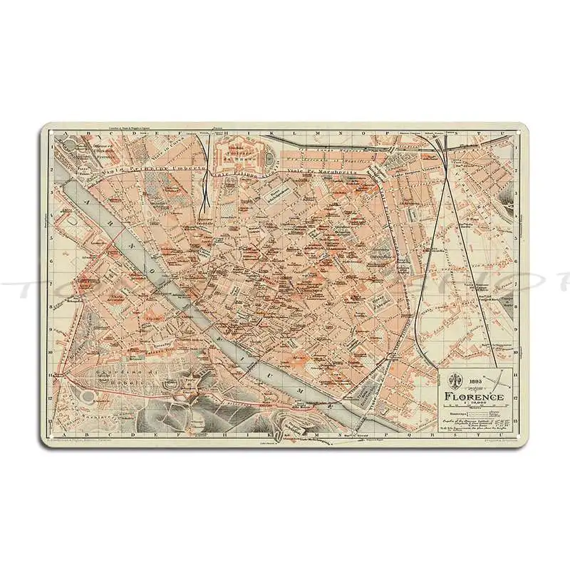 Vintage Map Of Florence Italy 1895 Metal Signs Wall Decor Designing Decoration Pub Design Tin Sign Poster