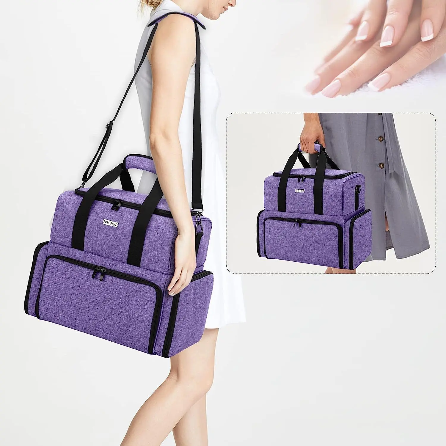 حقيبة مكياج نسائية حقيبة مستحضرات التجميل حقيبة مستحضرات التجميل المحمولة للنساء منظم طلاء الأظافر حقيبة طلاء الأظافر مع حقيبتين قابلتين للإزالة