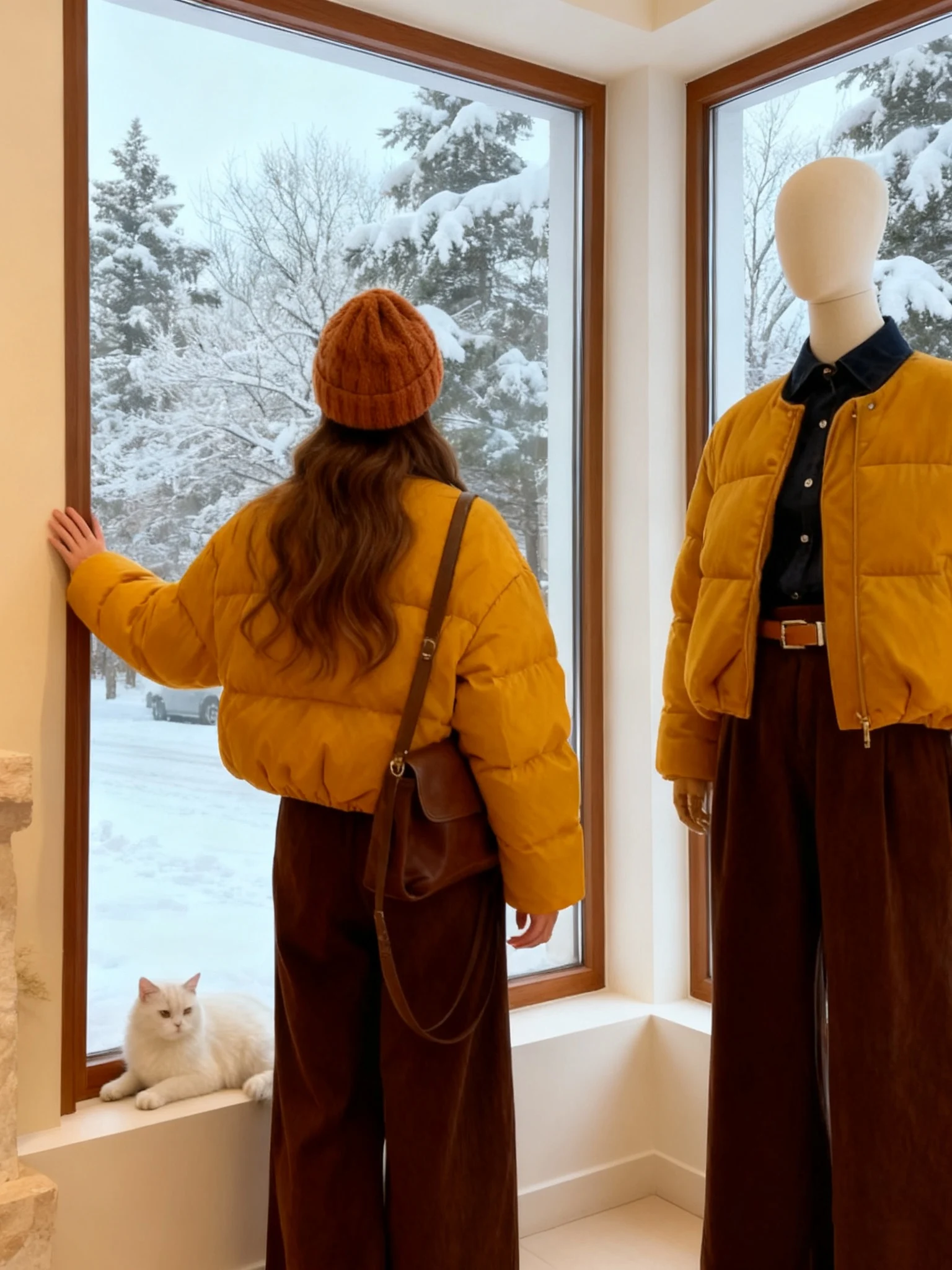 Ensemble Faion d'hiver pour femmes, manteau à pain ajusté, pantalon à jambes larges, taille haute, thermique, longue fermeture éclair, décontracté