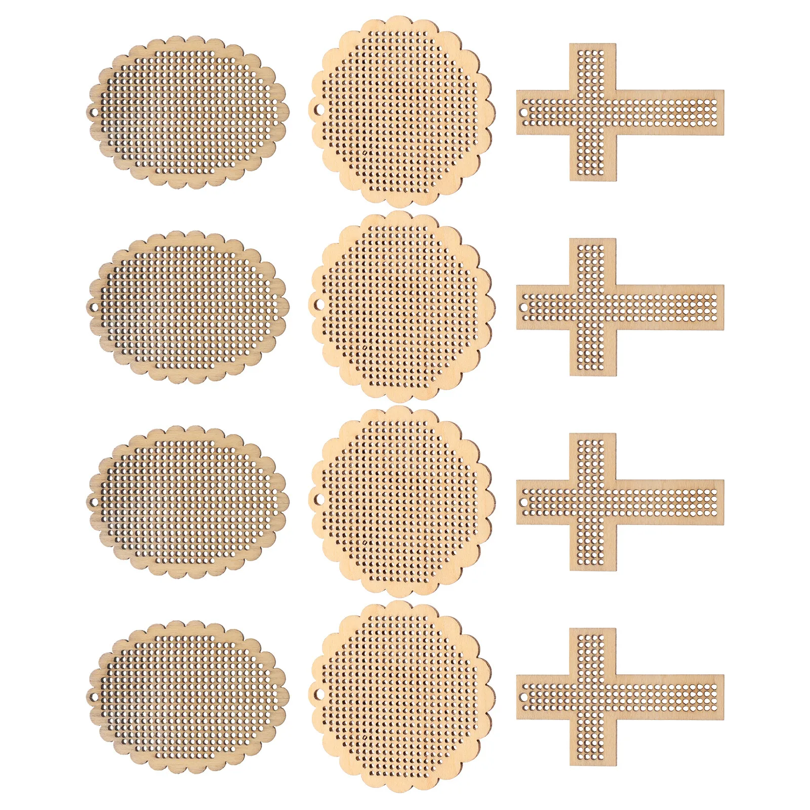 12Pcs Wooden Cross Stitch Bookmark Hollow Out Blank Embroidery Bookmark DIY Crafting Natural Wood Slice for Beginners