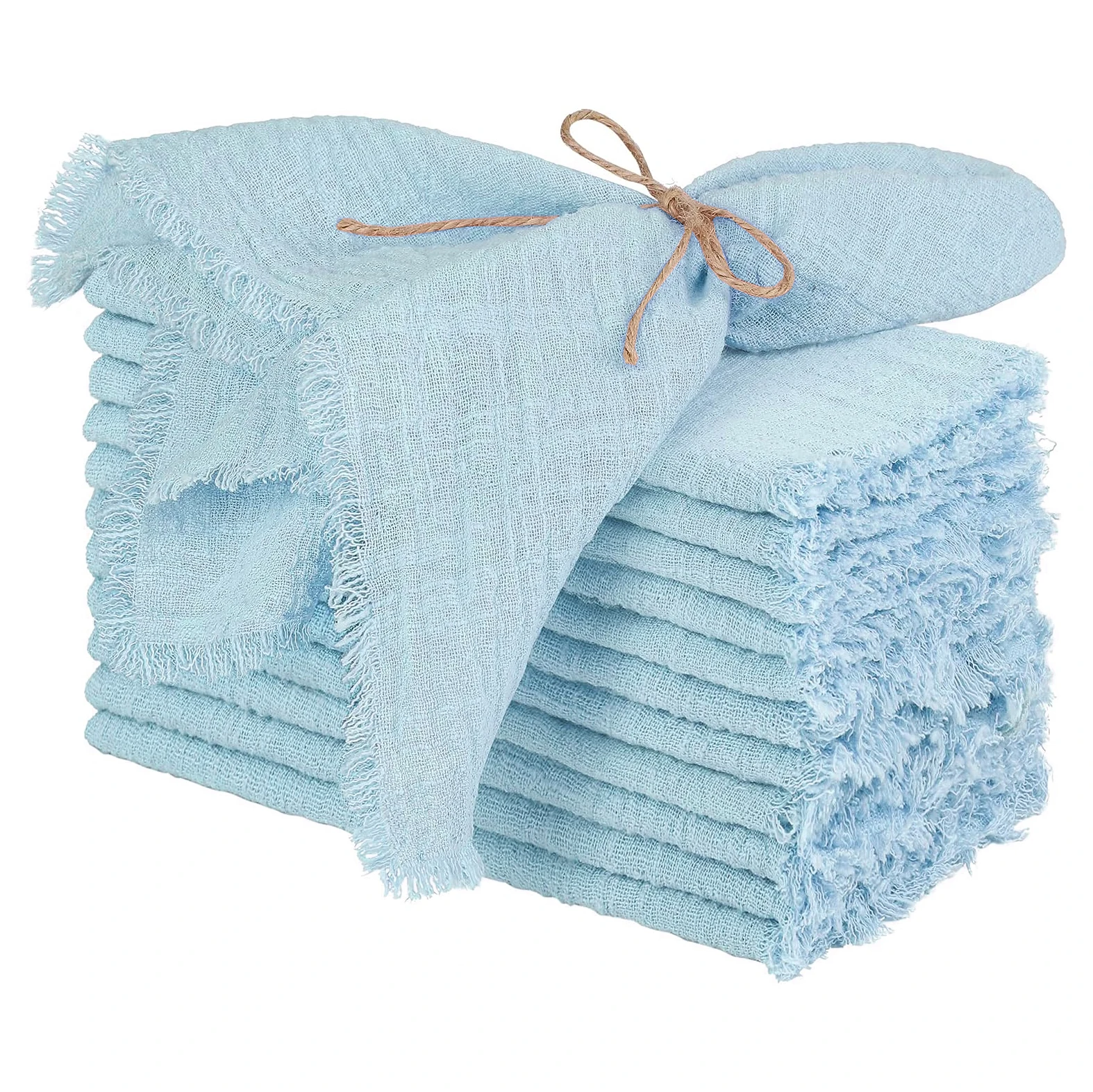 

30pcs 32x32cm Wholesale Sky blue Gauze Cotton Napkin Reusable Tea Towel Wedding Party Christmas Table Decor Retro Burrs napkin