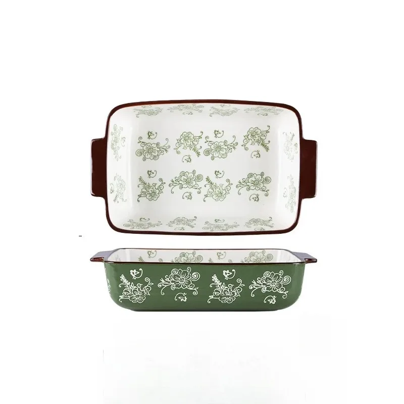 

European style binaural ceramic plate tableware, household baking bowl tray
