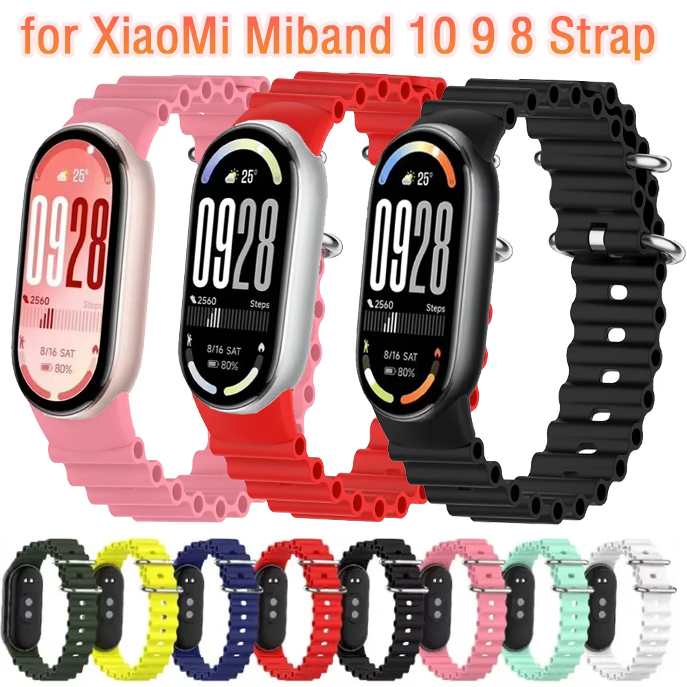 Ocean Silikonarmband für XiaoMi Mi Band 10 9 8, sportliches, bequemes Smartwatch-Armband, Armband XiaoMi Band 10 Correa-Zubehör