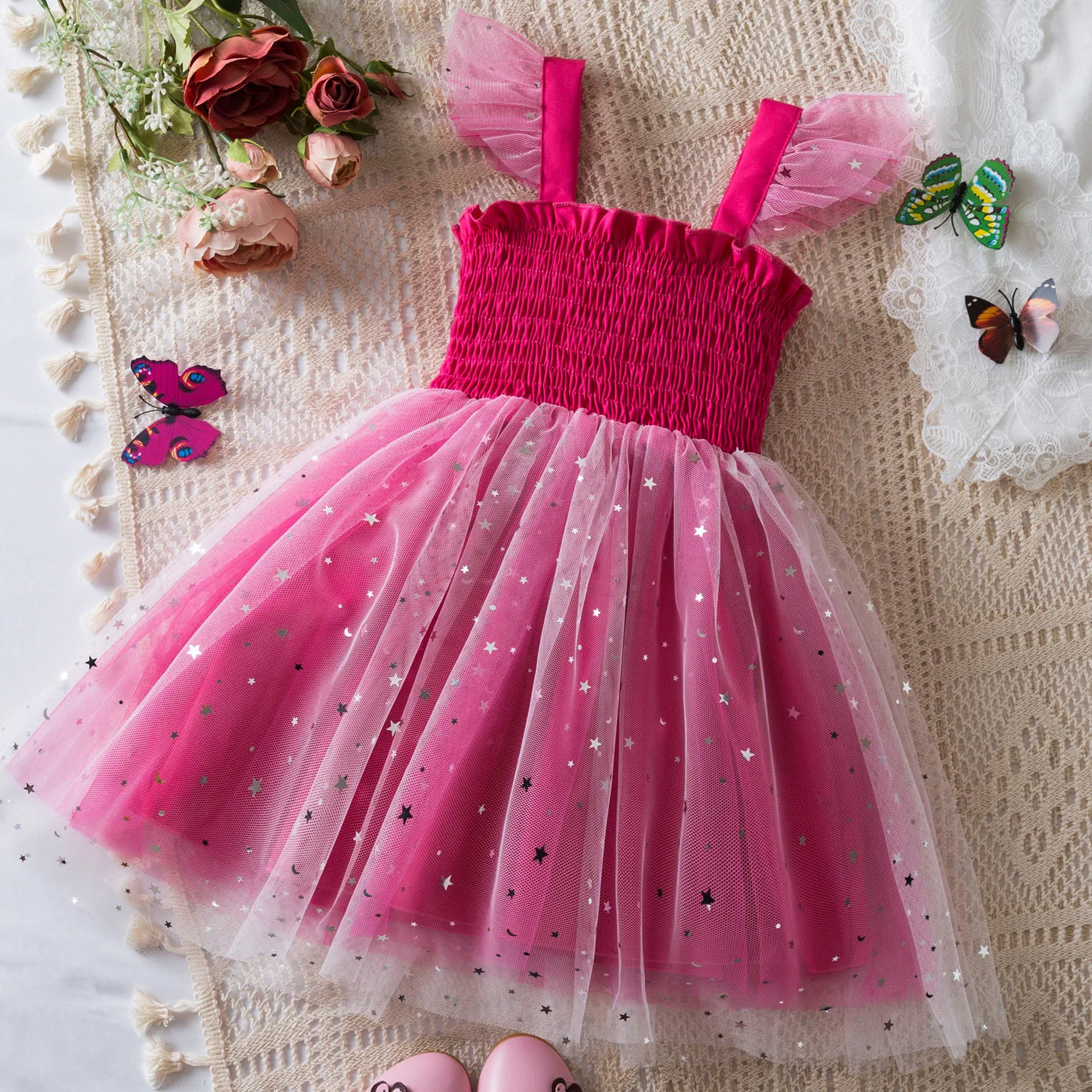 Toddler Baby Girl Dress for Children Rainbow Sequins Tulle Tutu Vestidos 1-6 Y Kids Birthday Party Princess Infant Sweet Outfits