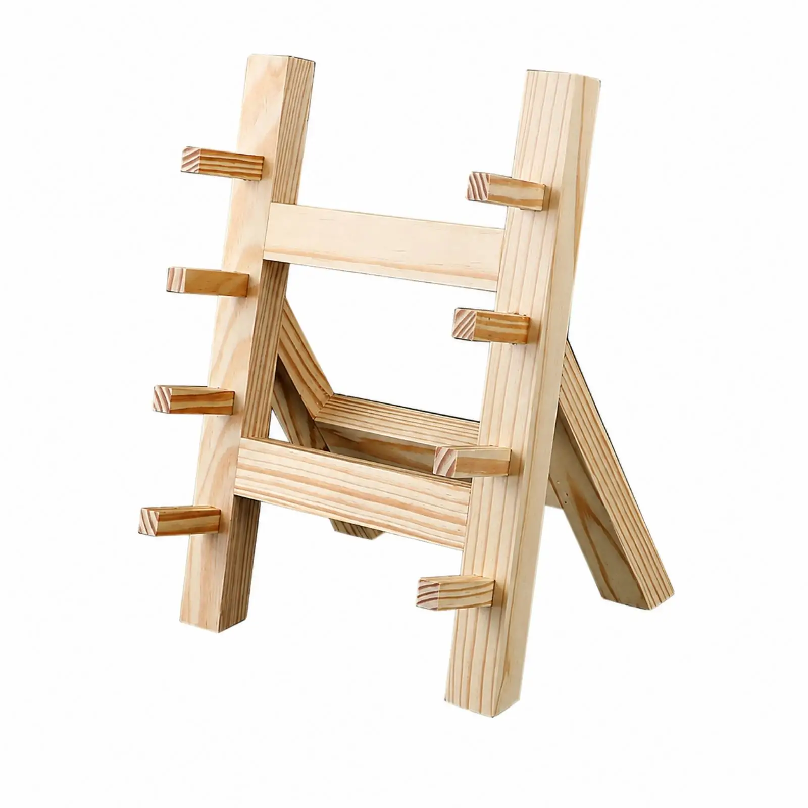 Pine Wood Industrial Cutlery Rack with Projecting Pegs for Chef Knife Storage Freestanding Wooden Holder for Kitchen Display