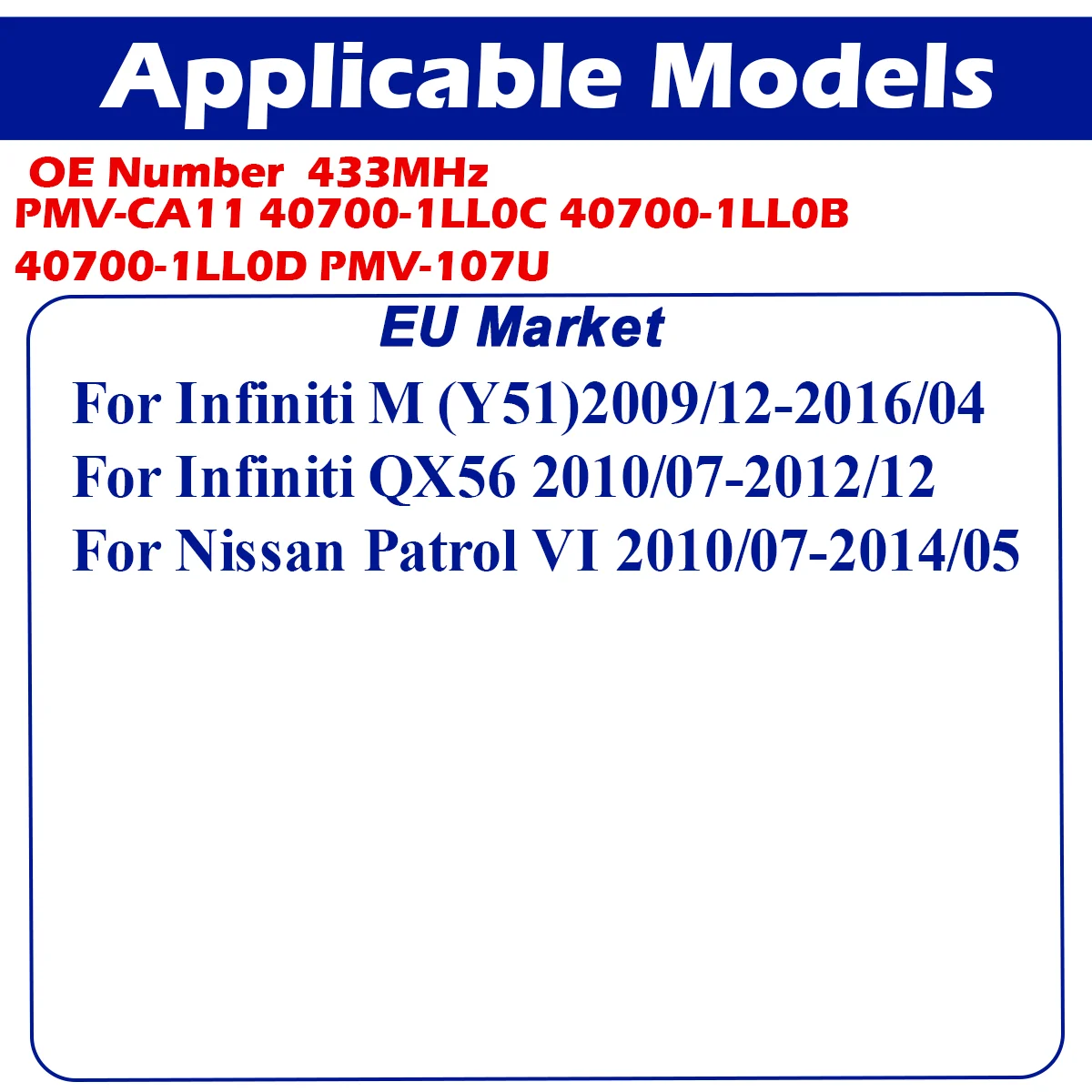 YITRUM PMV-107U TPMS Tire Pressure Sensor For Infiniti M Series Y51 QX56 2010-12 For Nissan Patrol VI 2010-14 40700-1LL0C 433MHz