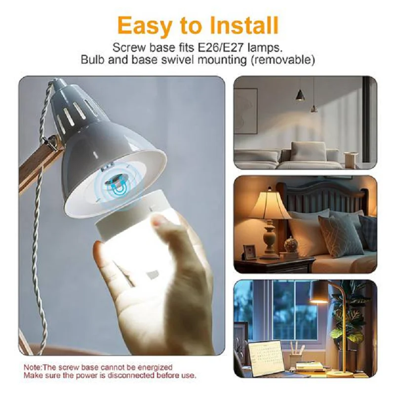 HIHI Rechargeable Battery Operated Light Bulbs, 300LM E26 Screw in Light Bulb for Lamps with Remote Control Dimmable&Timer