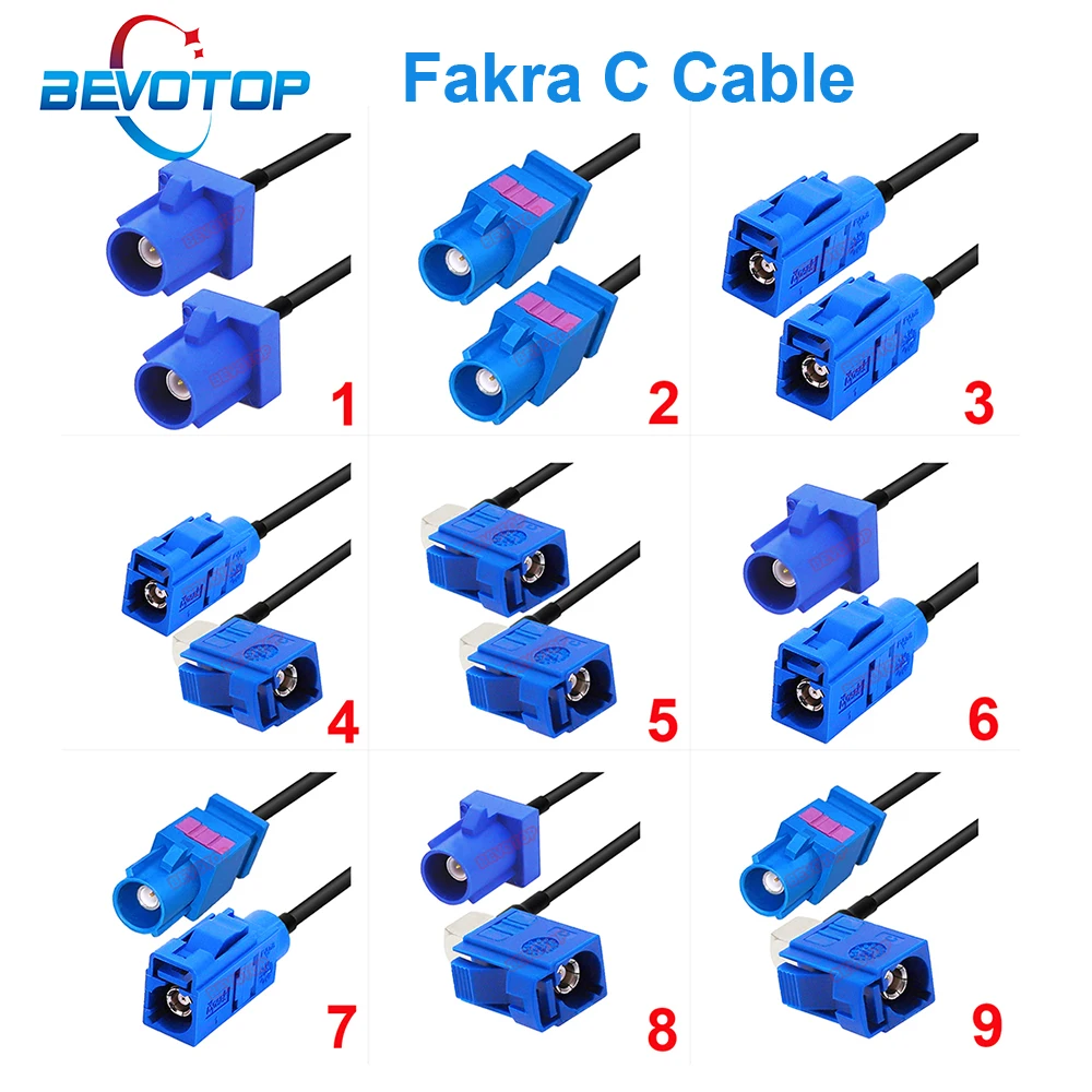 10PCS C-Type Fakra Jumper Blue Fakra C Male Female RG174 Cable GPS Antenna Extension Cord RF Coaxial Pigtail BEVOTOP Wholesales