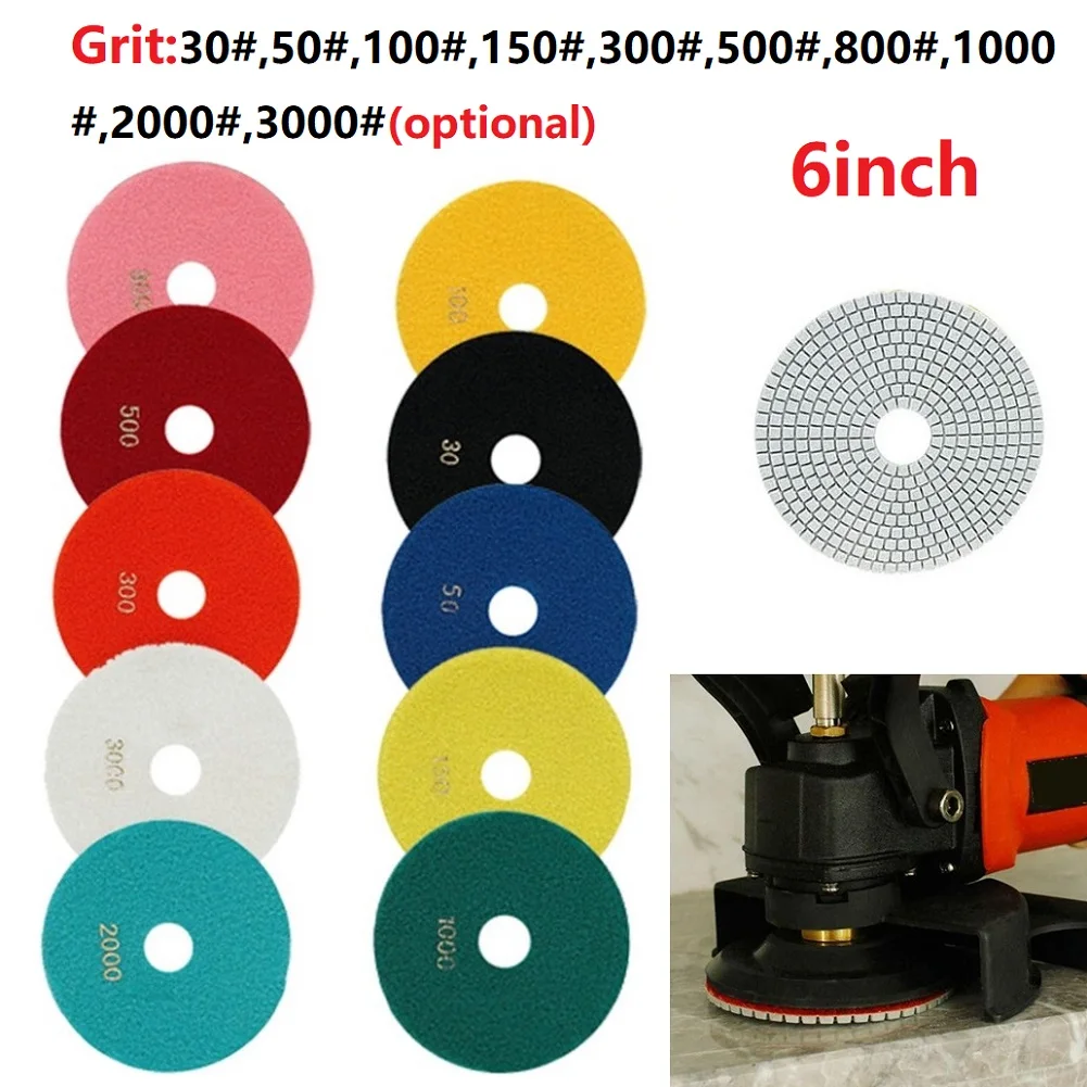 6 Inch 150mm Dry/Wet Diamond Polishing Pads 30-3000 Grit Flexible Grinding Discs For Concrete Granite Marble Grinding Tools