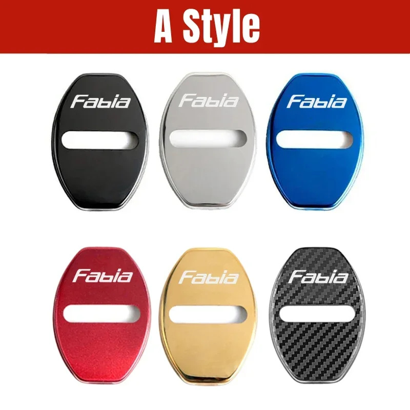 4pcs Car-Styling Door Lock Cover Protection Stickers Anti-rust Case Decoration for Skoda Fabia Logo Auto Protective Accessories