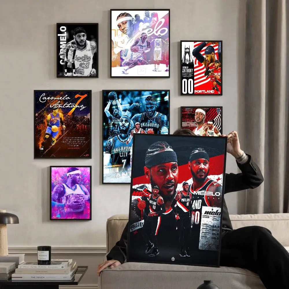 Pósteres Adhesivos de Papel Kraft con Diseño de Jugadores de Baloncesto C-CarmeloS A-AnthonyS, Decoración Artística para Pared de Habitación, Bar o Cafetería