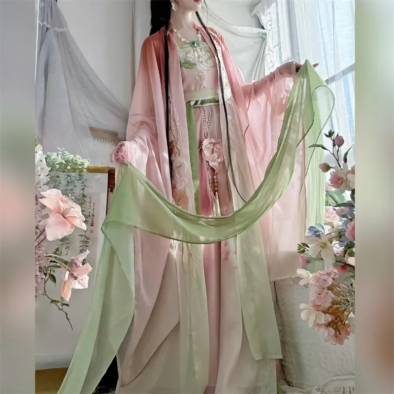 Hanfu vestido chinês feminino tradicional vintage hanfu halloween cosplay traje verão vestido de dança hanfu gradiente vermelho 3 peças conjuntos