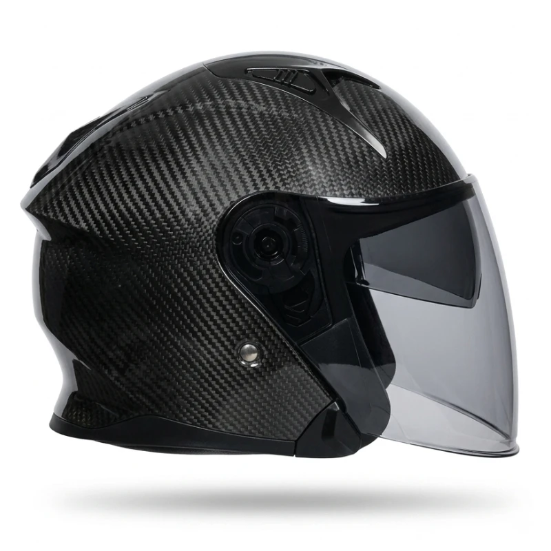 Retro Forged Carbon Fiber 3/4 Helmet with Hybrid Construction High Definition Visor Durable and Scratch Resistant DOT Safety