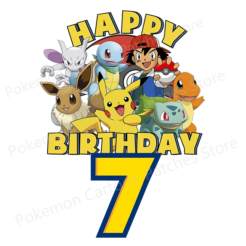 Autocollant thermocollant Pokemon Anime, patch thermocollant, vêtements pour enfants, joyeux anniversaire, cadeau de fête, appliques de transfert de chaleur, chiffres de 1 à 12 ans