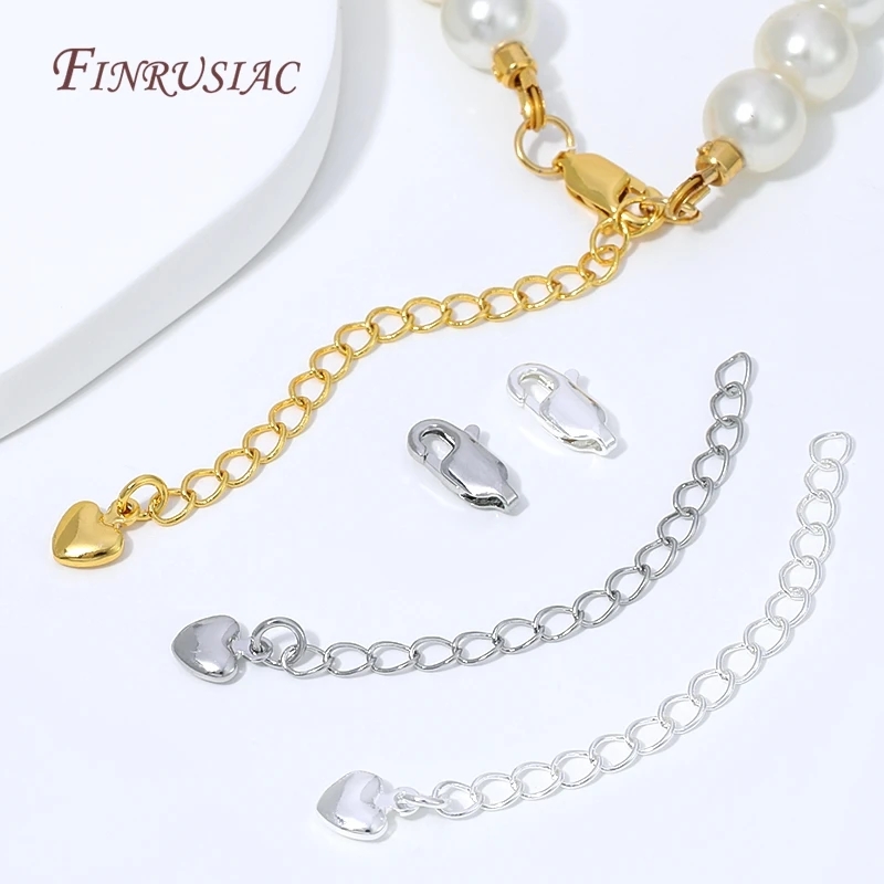 18K Gold Silver Plated Extension Chain with Heart Charm&Lobster Clasp,Adjustable Necklace Bracelet Extender,DIY Jewelry Findings view 6