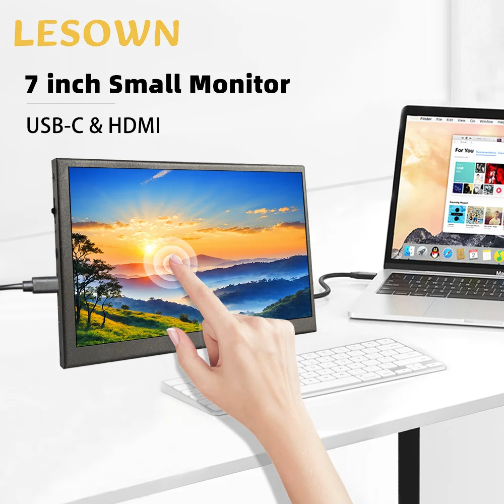

LESOWN Touchscreen Mini Display 7inch Computer-aided Panel 1024x600 HD IPS LCD HDMI Type C Additional Monitor for Laptop PC Work