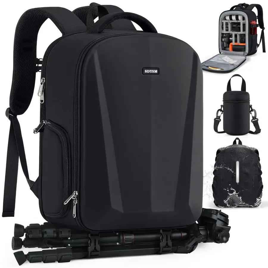 

Рюкзак для камеры, жесткая сумка для камеры DSLR SLR с чехлом для объектива, усилитель 15,6, отделение для ноутбука, водонепроницаемый чехол для камеры с дождевиком