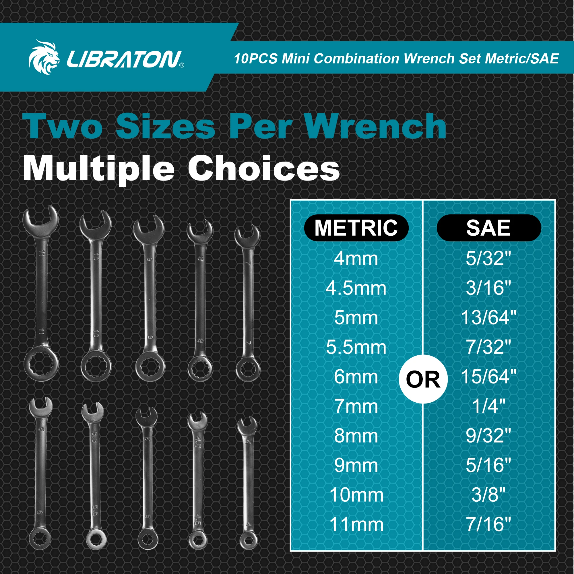 Imagem -02 - Libraton-mini Conjunto de Chaves Aço Carbono Bolsa Organizadora Leve Métrica 411 mm Sae 32 16 Open End e Box End 20 Unidades