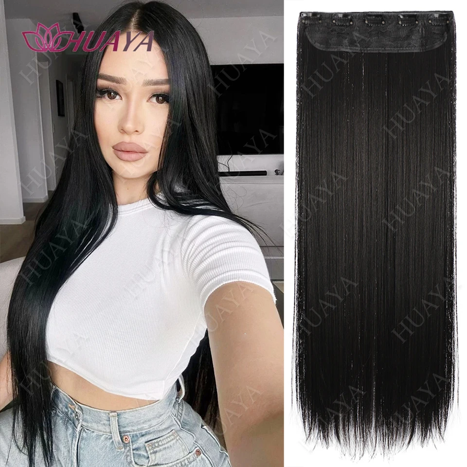 

Long Straight Clip in Hair Extensions, 24/28 Inch Synthetic Hair Extensions Clip in for Women and Girls Hairpieces