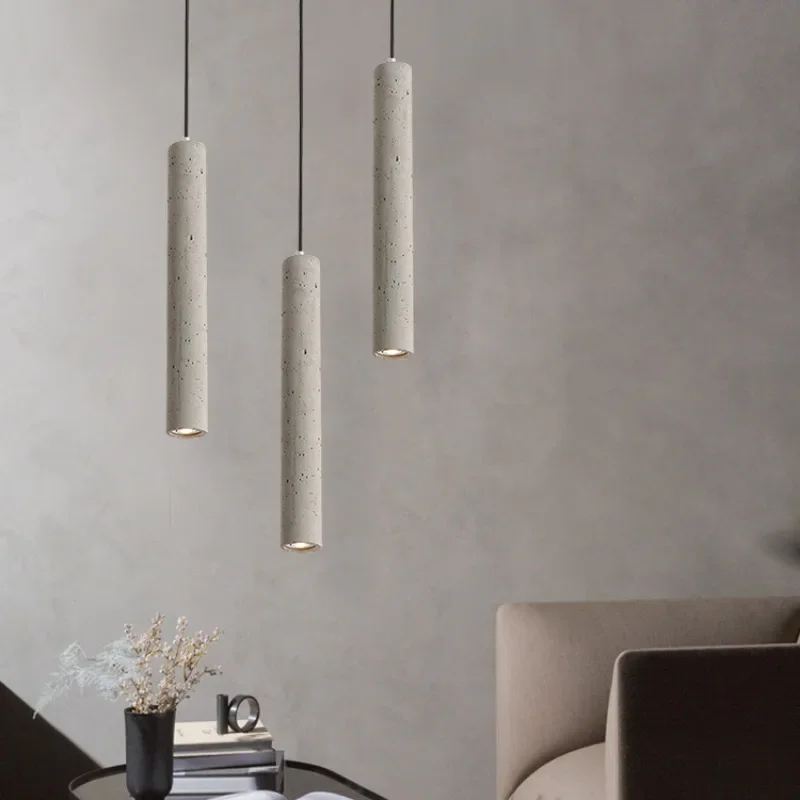 Industrial Cement Pendant Light Indoor Modern LED Chandelier Long Droplight Kitchen Dining Bedroom Hanging Lamp Cafe Bar Lamp