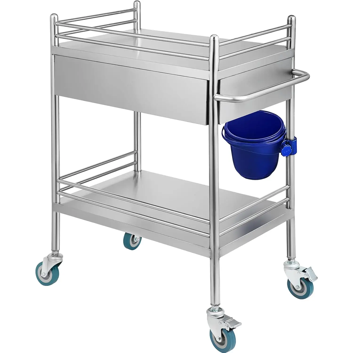 Medical Service Cart, Durable Stainless Steel, Equipped with 2 Shelves and 2 Drawers, Ideal for Laboratory Equipment Handling, G