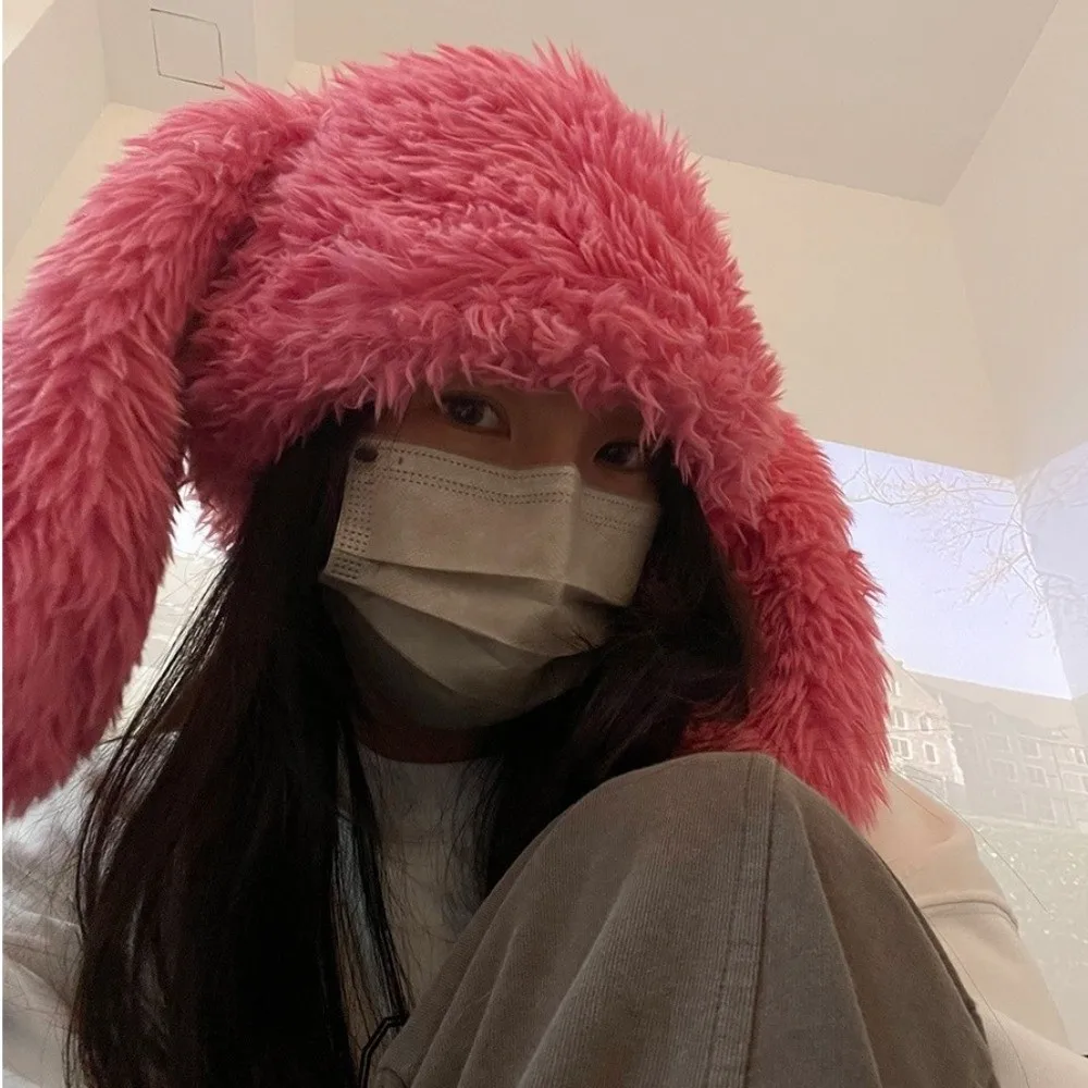 

Lovely Solid Color Rabbit Ears Beanies Coldproof Long Ears Plush Pullover Cap Bunny Y2K Ear Protection Hat Winter