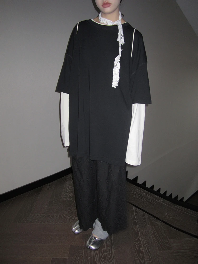 

Bla round Ne ort Sve T-irt Women's Casual Loose Fit Mid-Length Summer Faionable Top for Young Girls