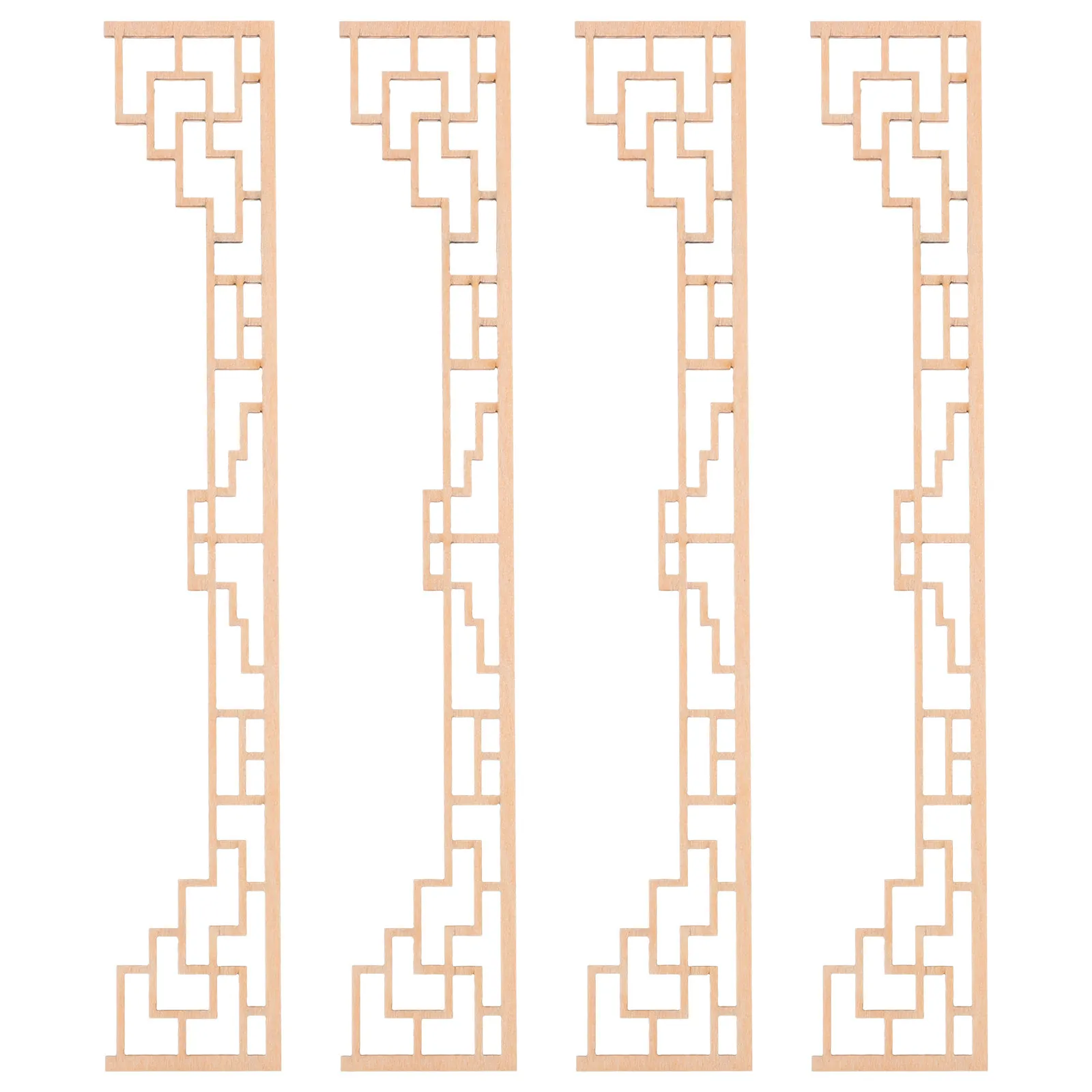 Lot de 4 miniatures d'écrans architecturaux chinois en bois non fini, décorations d'angle sculptées pour kit de maison miniature DIY, maison de poupée