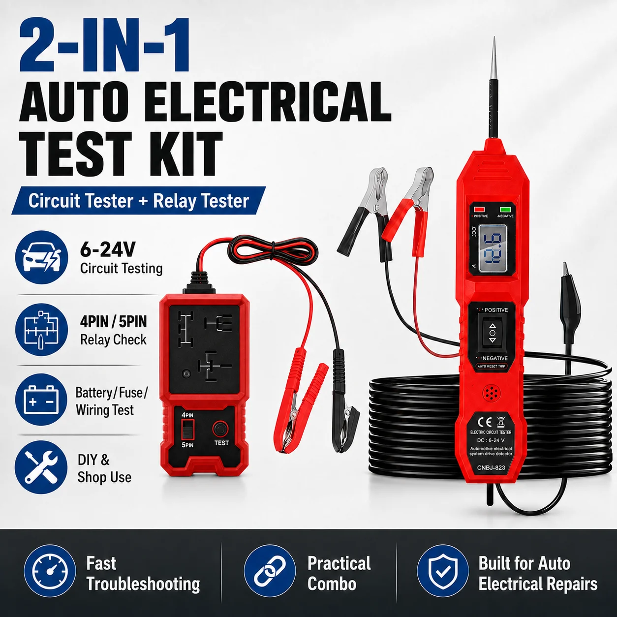 Car Circuit Tester Combo Kit Cnbj-823 Lcd Power Probe Tester + Cnb-707 12V Relay Test Tool, Automotive Wiring Fault Detection Re