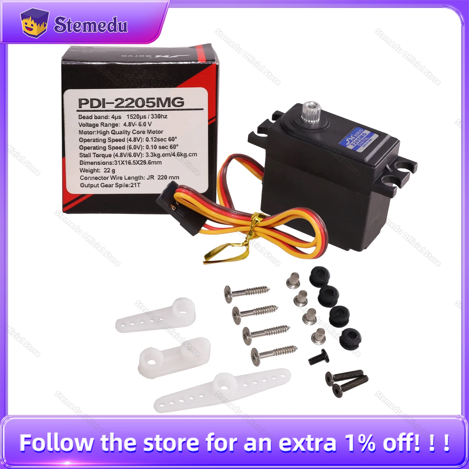 

JX PDI-2205MG MJX 14210 14209 4,6 кг 22G Цифровой сервопривод с металлической шестерней 3 провода для Riaaria 1/12 14 RC Car FY01 SB1508 Обновление деталей