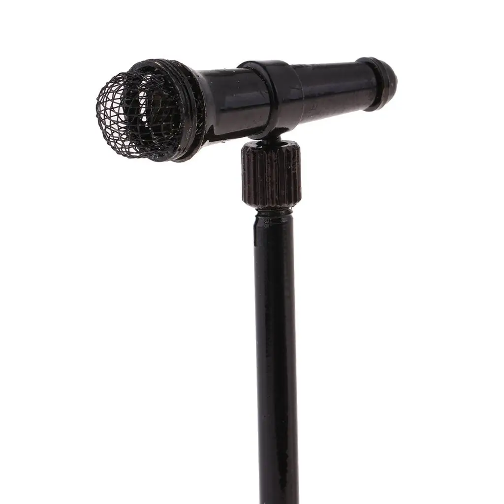 

Dollhouse Microphone Miniature Metal Adjustable Stand 1/12 Scale Music Instrument for DIY Dollhouse Kit