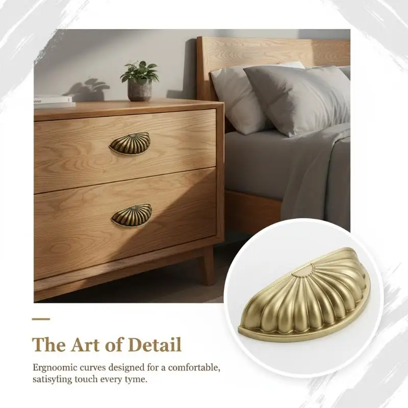 Shell Shaped Semicircle Drawer Pulls Premium Solid Zinc Alloy Cabinet Handles for Nursery Headboard Wardrobe Furnishing