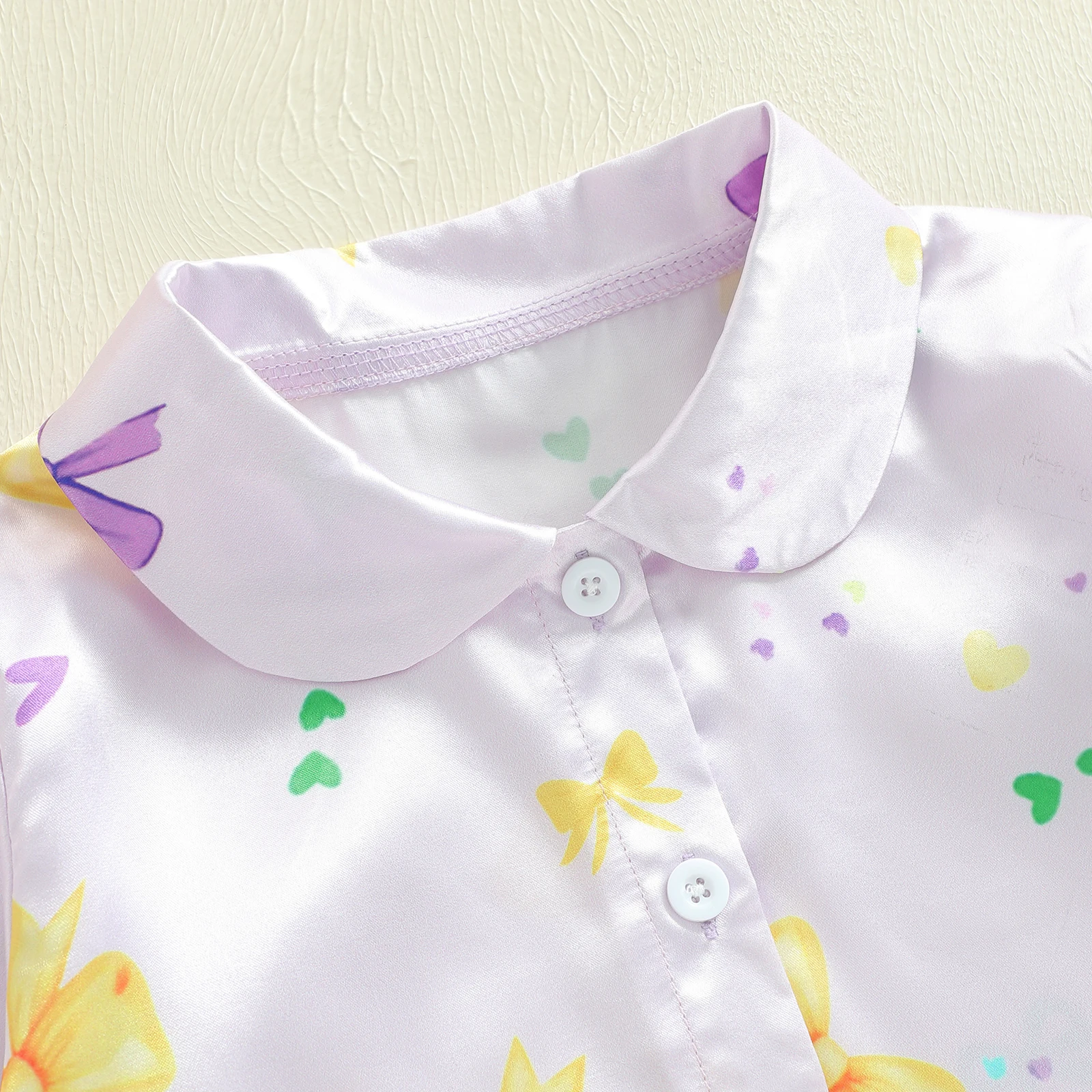 أطقم بيجامات MardiGras للفتيات الصغيرات قطع علوية لطيفة مطبوعة بفيونكة وأكمام طويلة مع بنطال مكون من قطعتين ملابس نوم