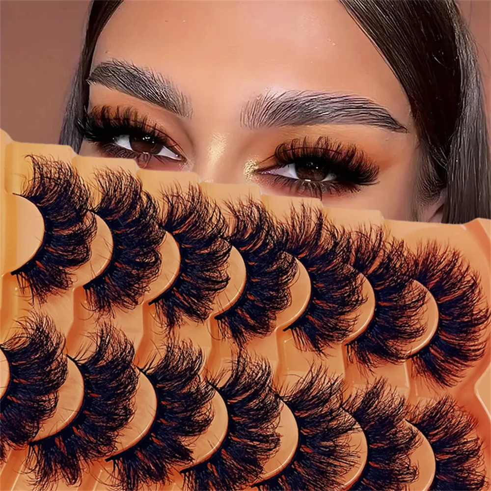 7 Pairs Lashes Faux Mink Fluffy Russian Strip Lashes 3D Fake Lashes Makeup Messy False Eyelashes Fluffy Thick Lashes