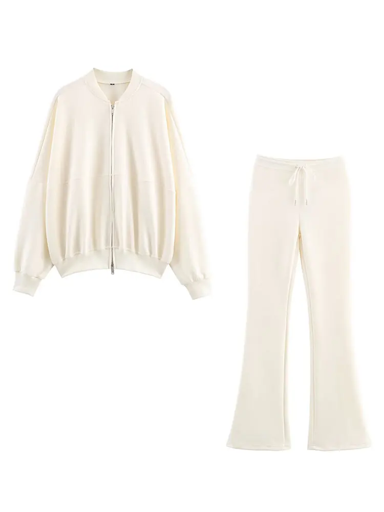 HH Women Elegant Solid Flared Pants Sets Long Sleeve Bomber Jackets Drawstring Trousers Autumn Women Casual Jogging Pant Suits