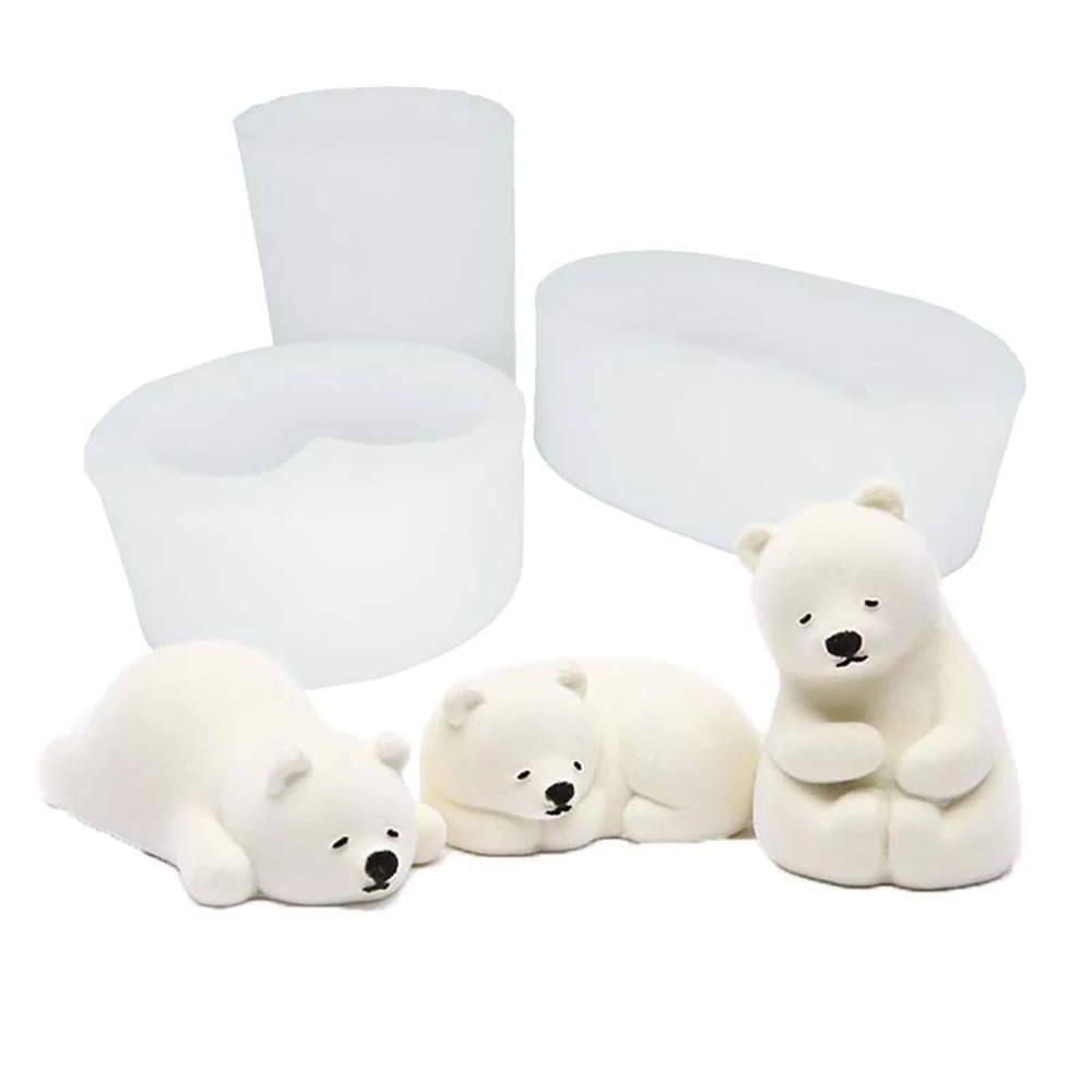 Cute Pet Bear Silicone Cake Mold Three Polar Bear Soap Plaster Resin Make DIY Mousse Chocolate Decoration Ice Cube Baking Tools