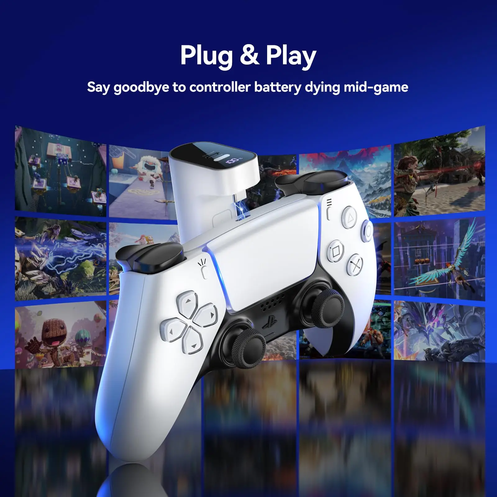 Charger for PS5 Controller, Battery Pack Compatible with PlayStation DualSense & Edge, Portable Power Bank with LED Display, Adds 12+ Hours of Gaming Time for PS5 Gamers view 2