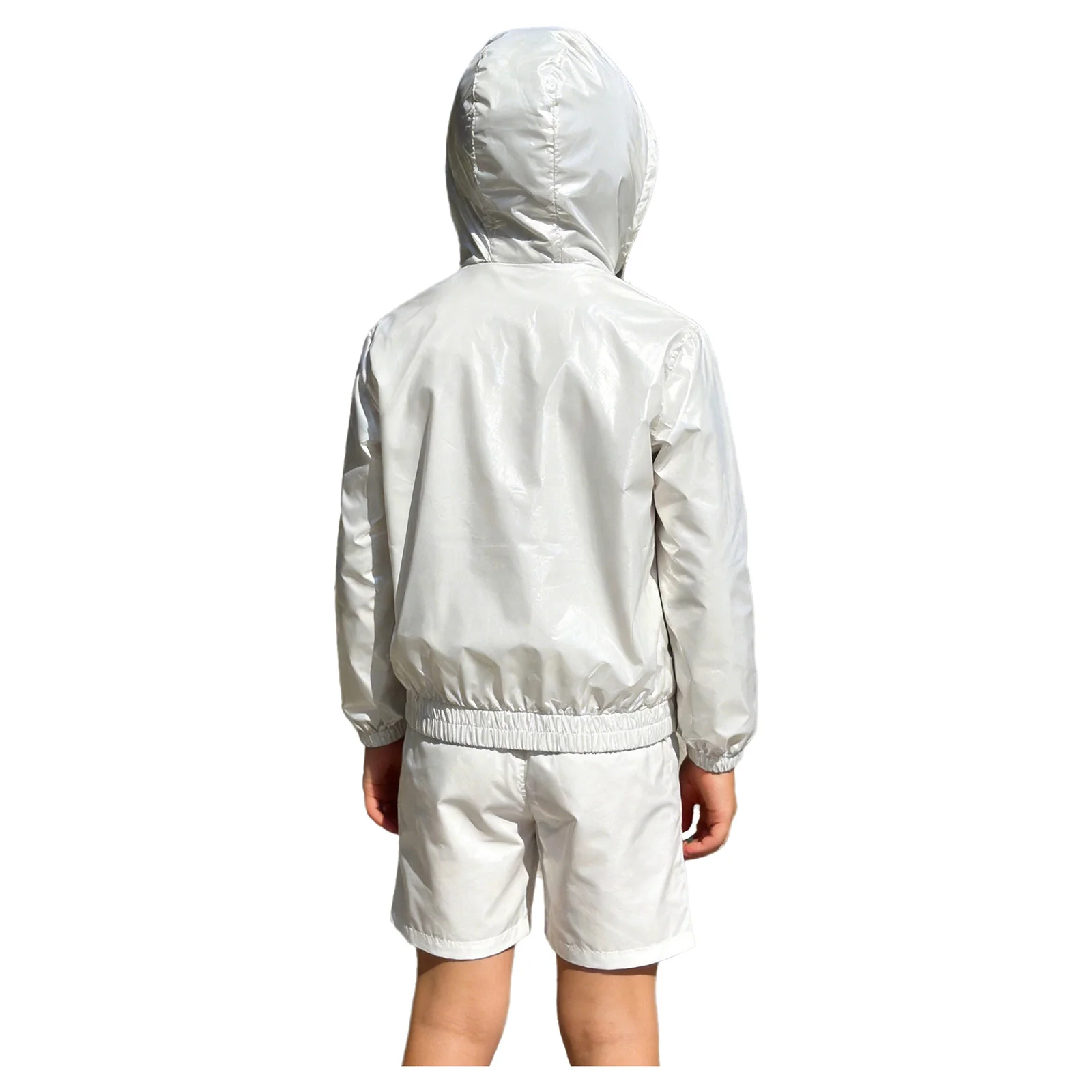 Child Boys Water Resistant Hooded Raincoat Long Sleeve Front Zip Drawstring Hood Athletic Jacket for Hiking Fishing Biking
