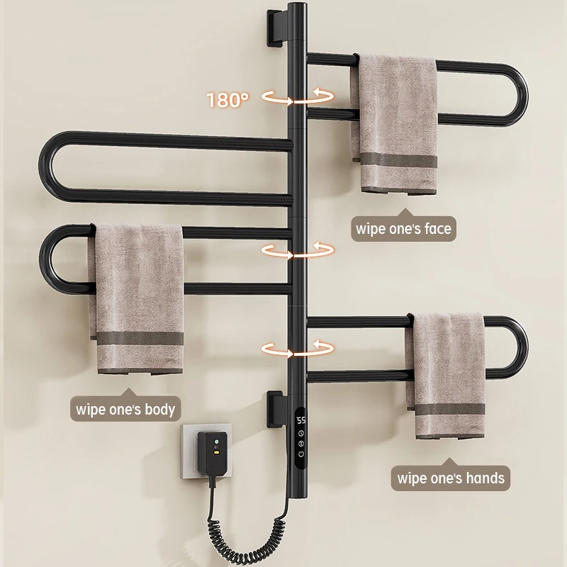 

Bathroom Stainless Steel Rotating Towel Rails Electric Heated Drying Rack With Timer