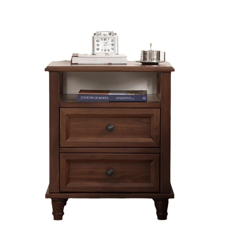 

American rural solid wood simple retro bedside table, storage, storage cabinet, black walnut light luxury storage