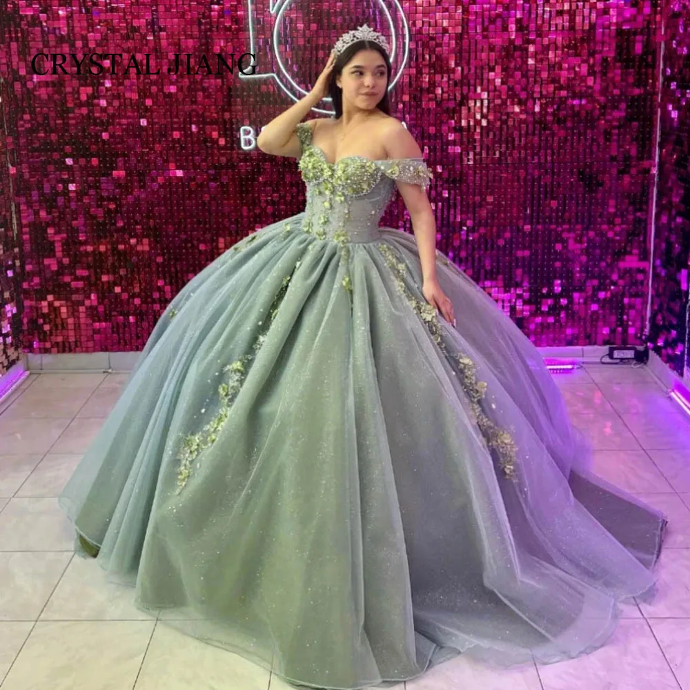 Elegante vestido largo verde de tul para Quinceañera, sin mangas, hasta el suelo, 2024