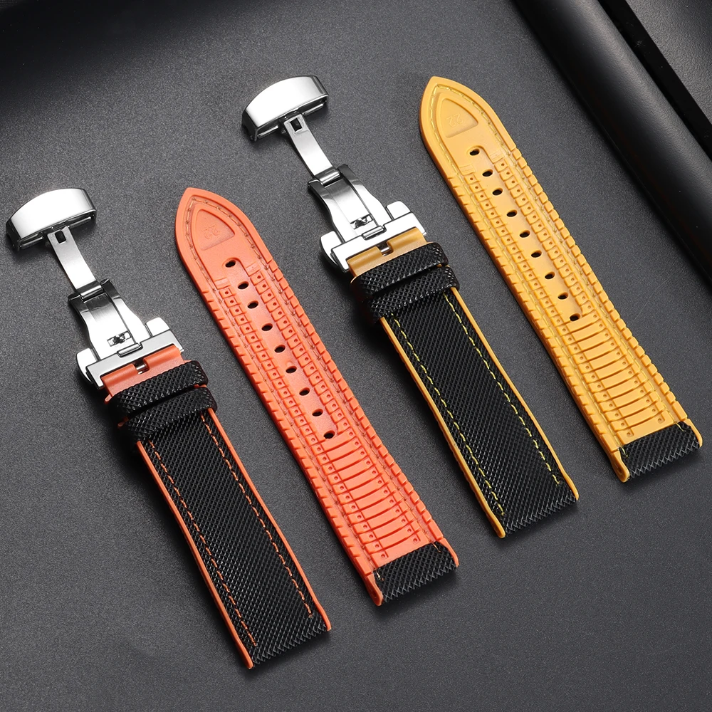 Nylon-Segeltuch-Gummi-Hybrid-Uhrenarmband 18/19/20/21/22/24mm für IWC, Tudor, Seiko, Omega mit Schmetterlingsverschluss – Detail 14