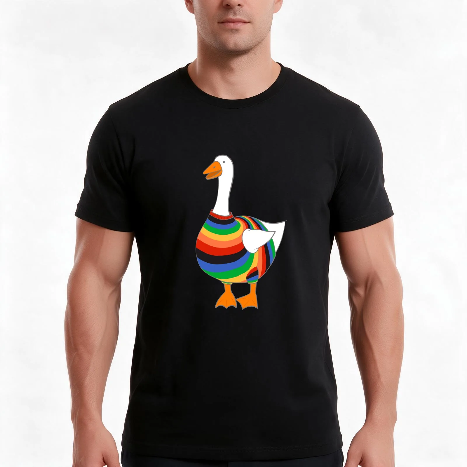An-Goose - Stripy Goose T-Shirt, Summer Casual Cotton Tee, Oversized Streetwear Tops, Vintage Graphic Print, Unisex Men Women