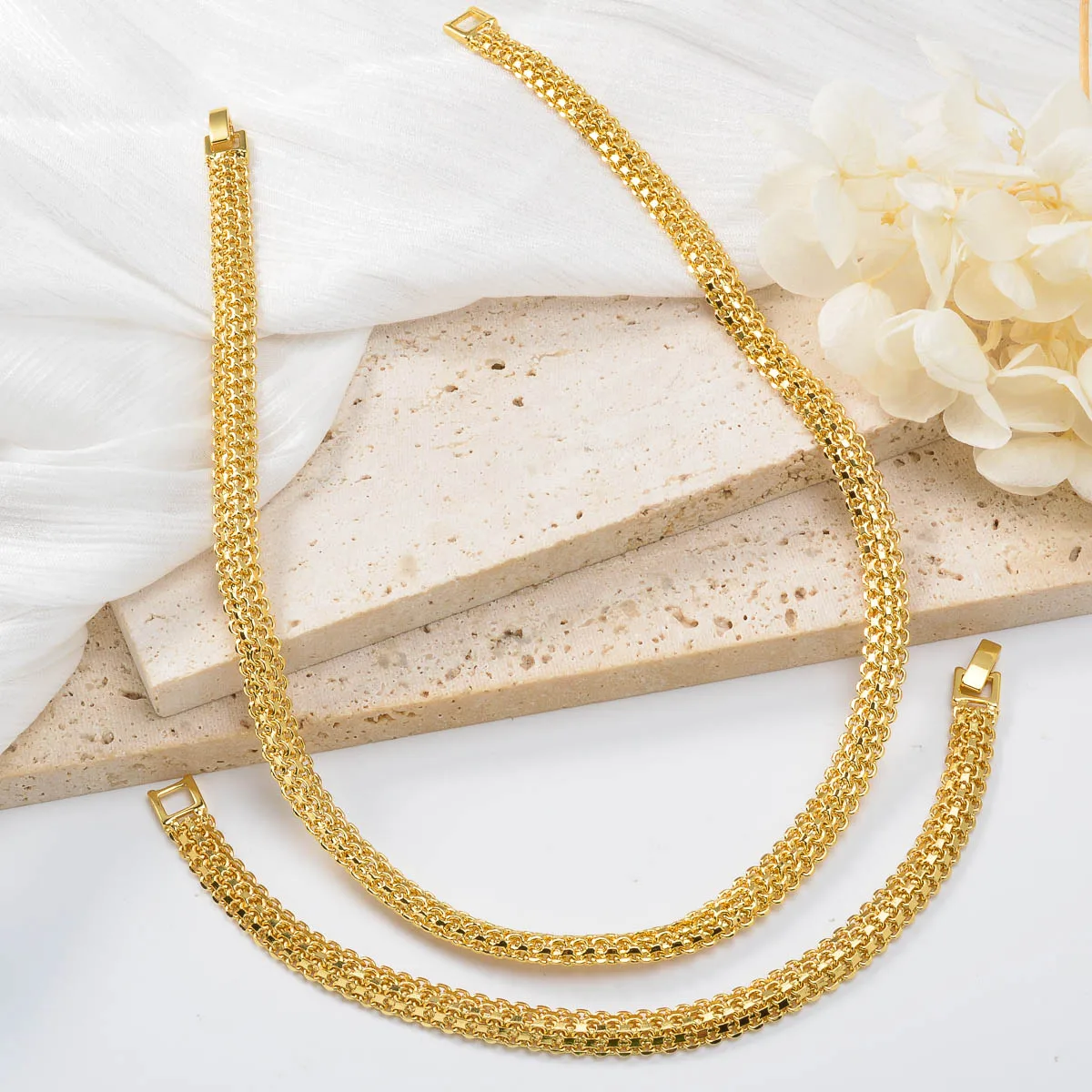 Hip Hop Geometric Chain Jewelry Set for Women Punk Cuba 18k Gold Plated Necklace Hand Cuff Friend Party Engagement Bracelet Gift