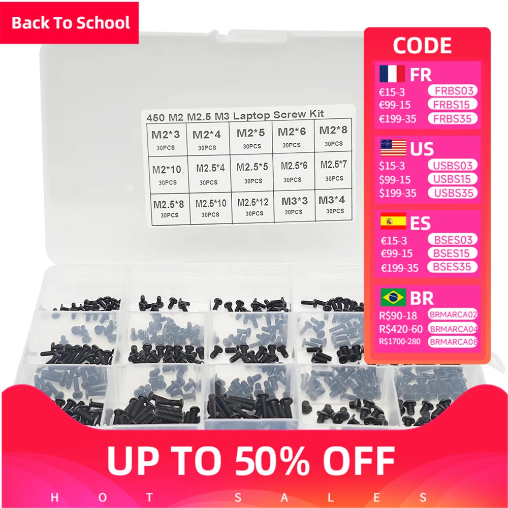 

450 шт. M2 M2.5 M3 комплект винтов для ноутбука 15 размеров сменные винты с крестообразным шлицем для ноутбука, набор для ремонта электроники