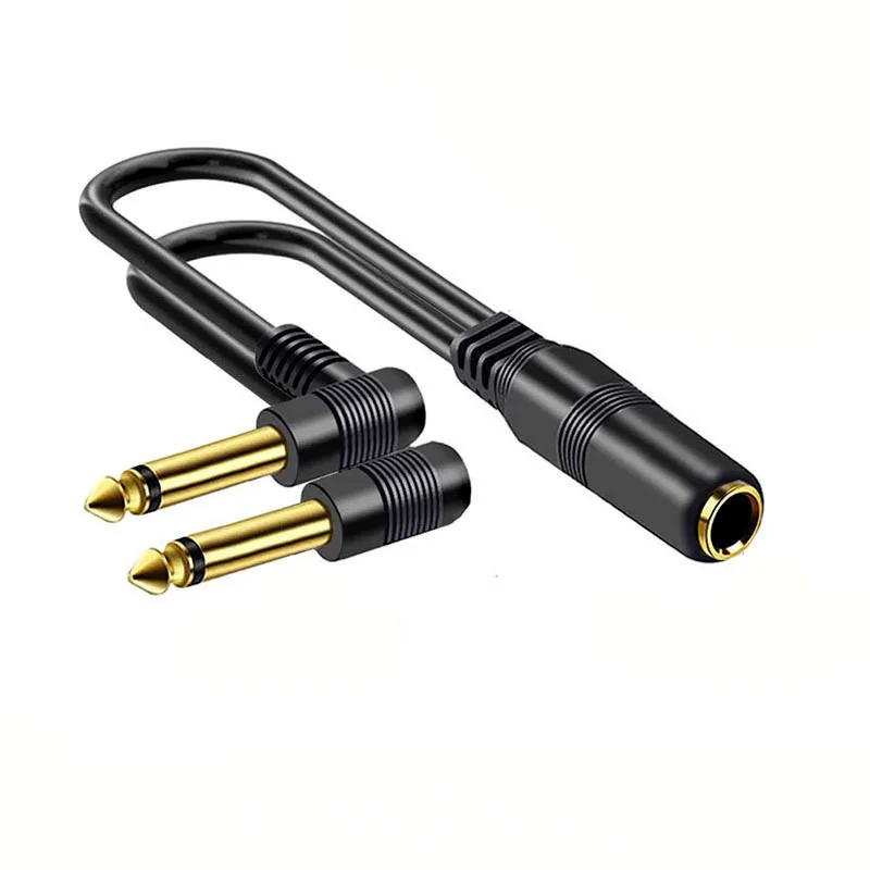 Cable Divisor en Ángulo Recto JavicTech de 1/4, Cable Adaptador TRS Hembra de 6,35 mm (1/4 de Pulgada) a Doble TRS Macho en Ángulo Recto de 1/4 de Pulgada