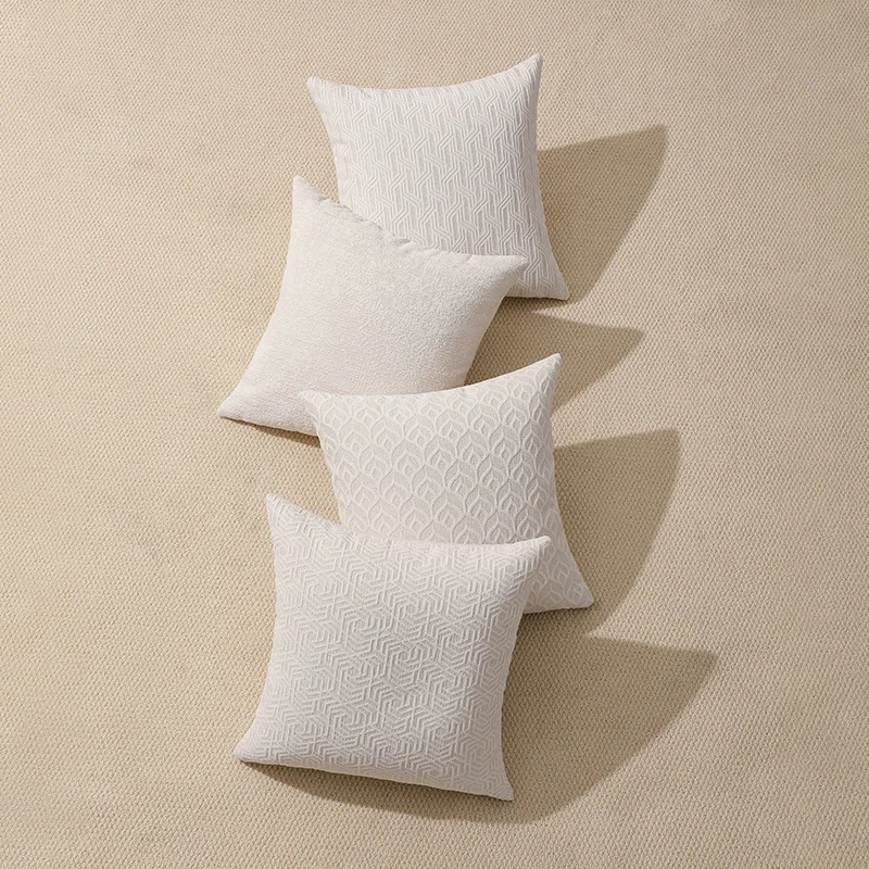 French Style Chenille Jacquard Pillow Covers 3D Embossed Decorative Cushion Cases for Sofa Bed Cream Luxury Throw Pillow Covers